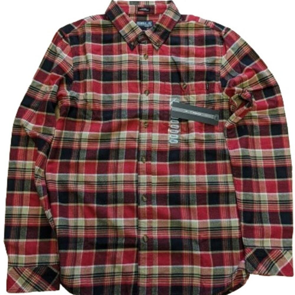 O'Neill Men's Redmond Flannel Long Sleeve Shirt-Crimson/Red/Multi-Small-NWT-C166